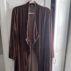 SUZANNE BETRO Women's Velour Holiday Open Front Brown Duster Plus 1X
